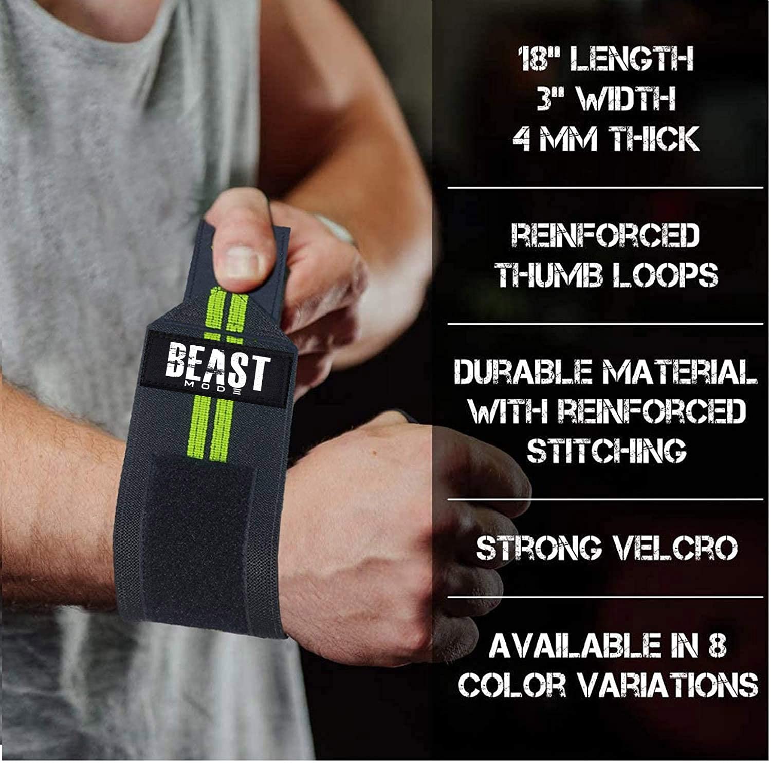 STEIGEN FITNESS Professional Beast Mode Heavy Duty Wrist Wraps Elastic Straps Brace Support Protector for Weightlifting Workout Bodybuilding Gym Fitness 1