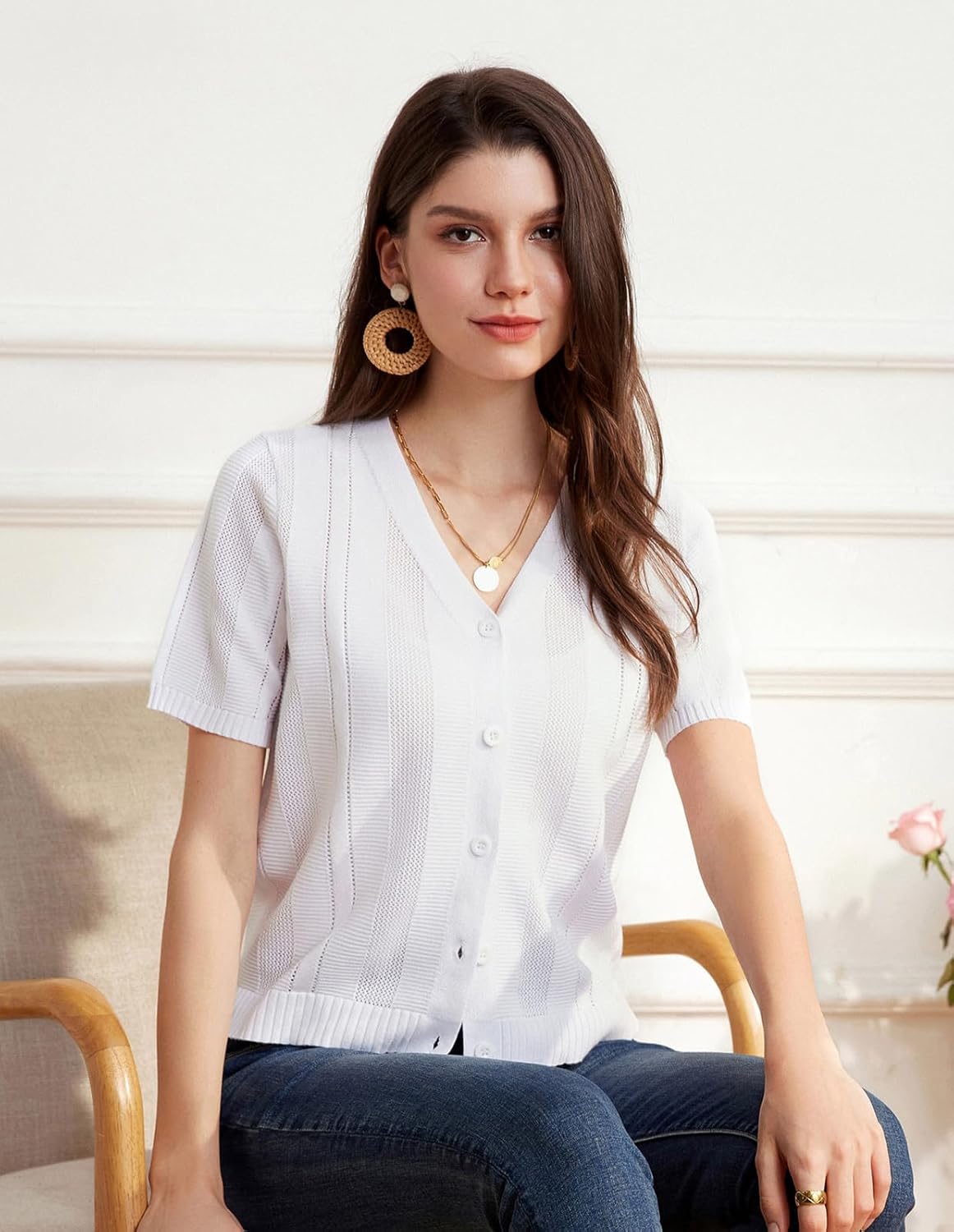 GRACE KARIN Women Short Sleeve Cropped Cardigan Crochet Knit Lightweight Button Down V Neck Bolero Sweater Top 2025 - Image 4