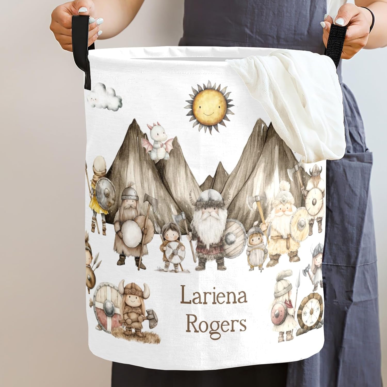 Custom Laundry Storage Basket,Viking Friends Laundry Hamper Bag Waterproof Clothes Bin Collapsible, Clothes Hamper for Bathroom, Laundry, College