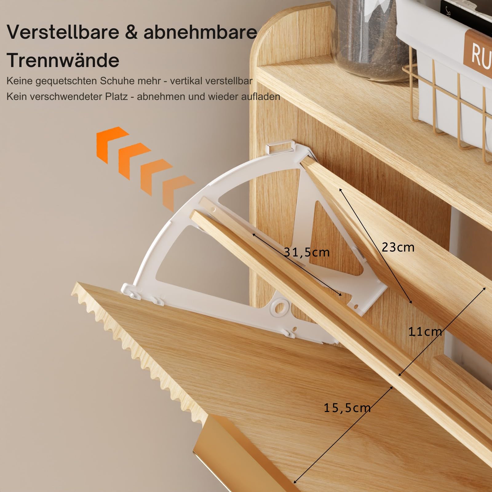LEADZM Schuhschrank schmal,Schuhkipper mit 2 Flip-Schubladen Schuhregal mit Metallfüßen Trennwand verstellbar für den Eingang, Flur, Wohnzimmer 80x24x101cm(Eiche)