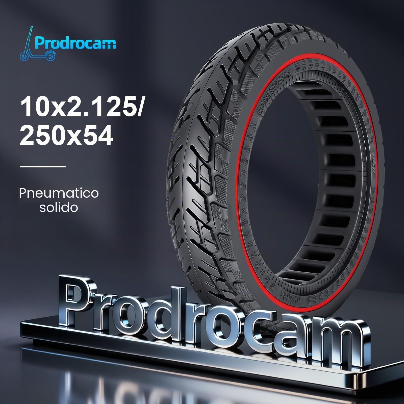 Set di 2 Pneumatici Pieni 250x54 per Scooter Elettrico Xiaomi 4 Pro/Lite, 10x2.125 in Gomma per Ninebot F20, F25, F30, F40, Sostituzione Solidi 10" (Rosso)