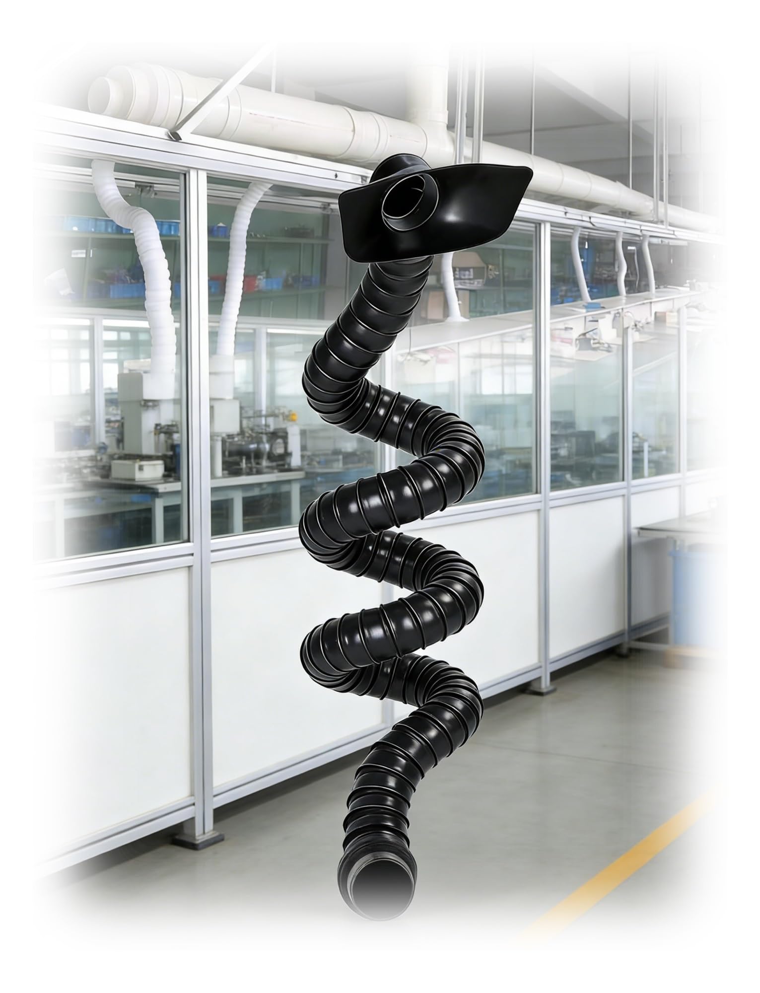 Braccio di aspirazione fumi regolabile con cappa, 250 cm, flessibile, per la ventilazione dell'officina