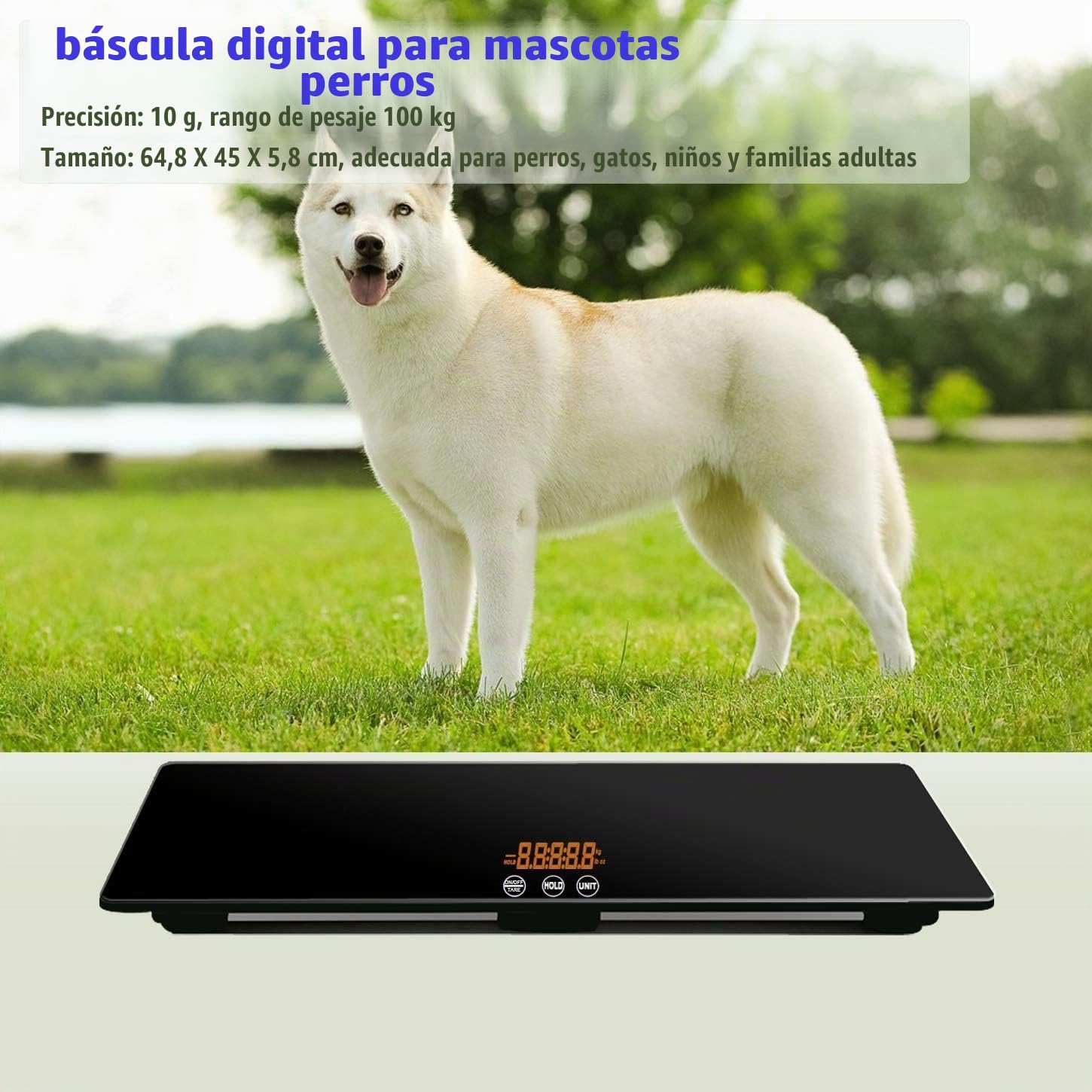 Báscula digital para mascotas para perros, con alfombrilla antideslizante, plataforma de báscula para animales, dimensiones 25,6 x 17,7 pulgadas, peso máximo 220 libras, precisión 10 g, color negro.