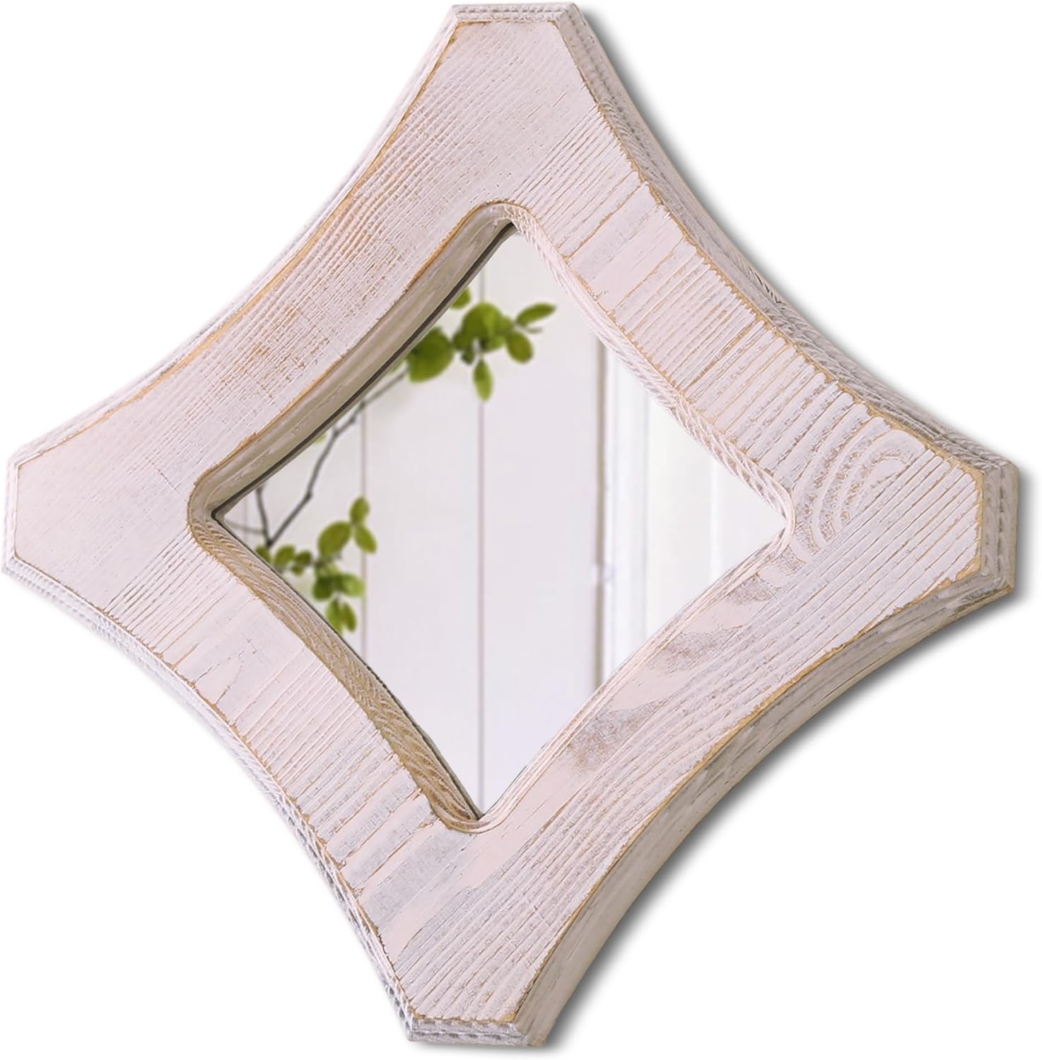 LOSOUR Modern Farmhouse Wall Decor Mirror, Wall Mirrors Decorative, Hanging Distressed White Vintage Small Wall Mirror Decor for Living Room, Bedroom, Bathroom, Kitchen Room, Hallway (1, Rhombic) 1 Rhombic