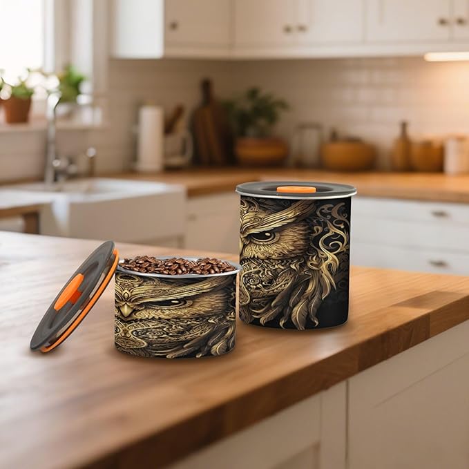Coffee Canister Gold Owl Acero Inoxidable Hermético 30 OZ miniatura 2