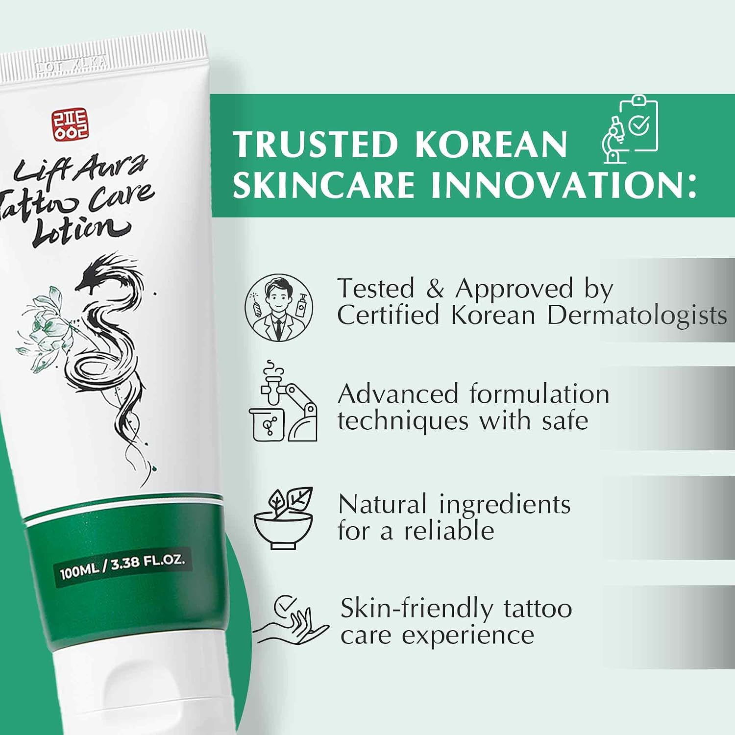 Tattoo Aftercare Lotion & Moisturizer – Lightweight, Fast-Absorbing Cream for Brightening Color & Soothing, Non-Greasy, 3.4 oz