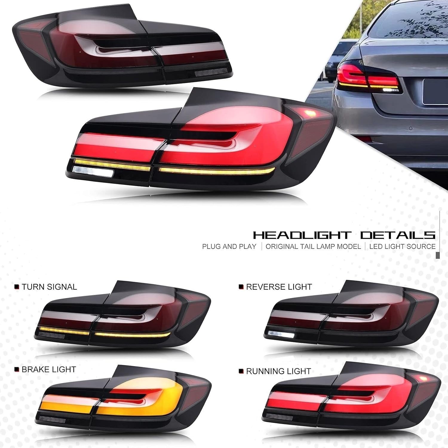 Car Accessories Led Tail Lights LCI Compatible with BMW 5 Series F10 F18 2011-2017 Plug and Play Animation Rear Lamps DRL Signal Automotive