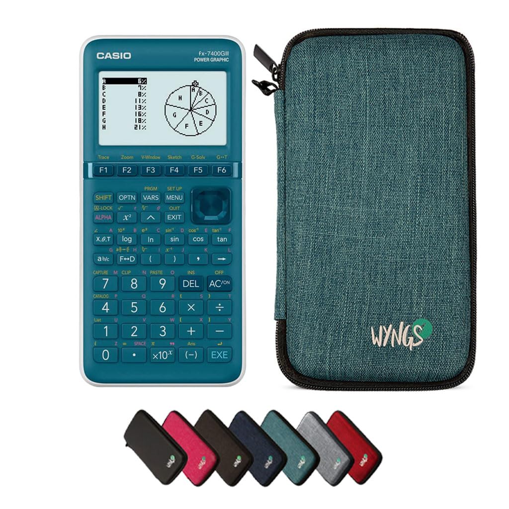 Casio fx-7400GIII avec Housse de Protection WYNGS Incluse Turquoise - Calculatrice Graphique - Pack de Base