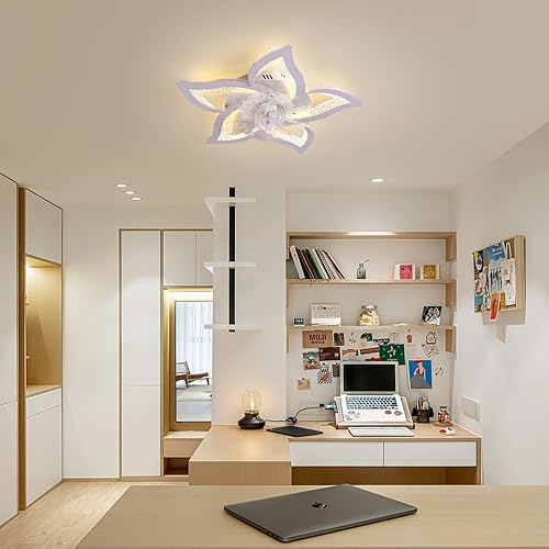 Miniatura 9 de Becailyer Ventiladores de techo modernos de 25 pulgadas con lámpara, ventilador de techo con forma de flor LED regulable con control remoto de bajo