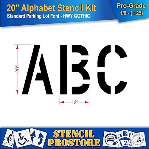 Miniatura 8 de Juego de plantillas para pavimento de 20 pulgadas, kit de plantillas de alfabeto (29 piezas) - 20 x 12 x 116 pulgadas (63 mil) - ligeras