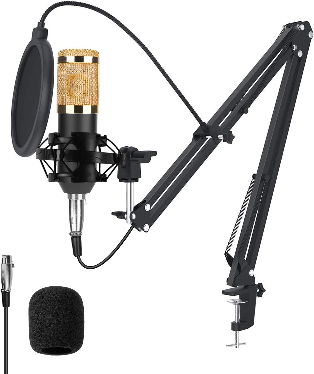 – USB microphone, BM800 condenser microphone arm stand pop filter foam cap set for studio recording