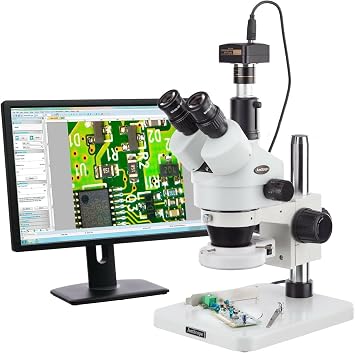 AmScope SM-1TS-144S-M Trinocular Stereo Zoom Microscope, 1.3MP Camera