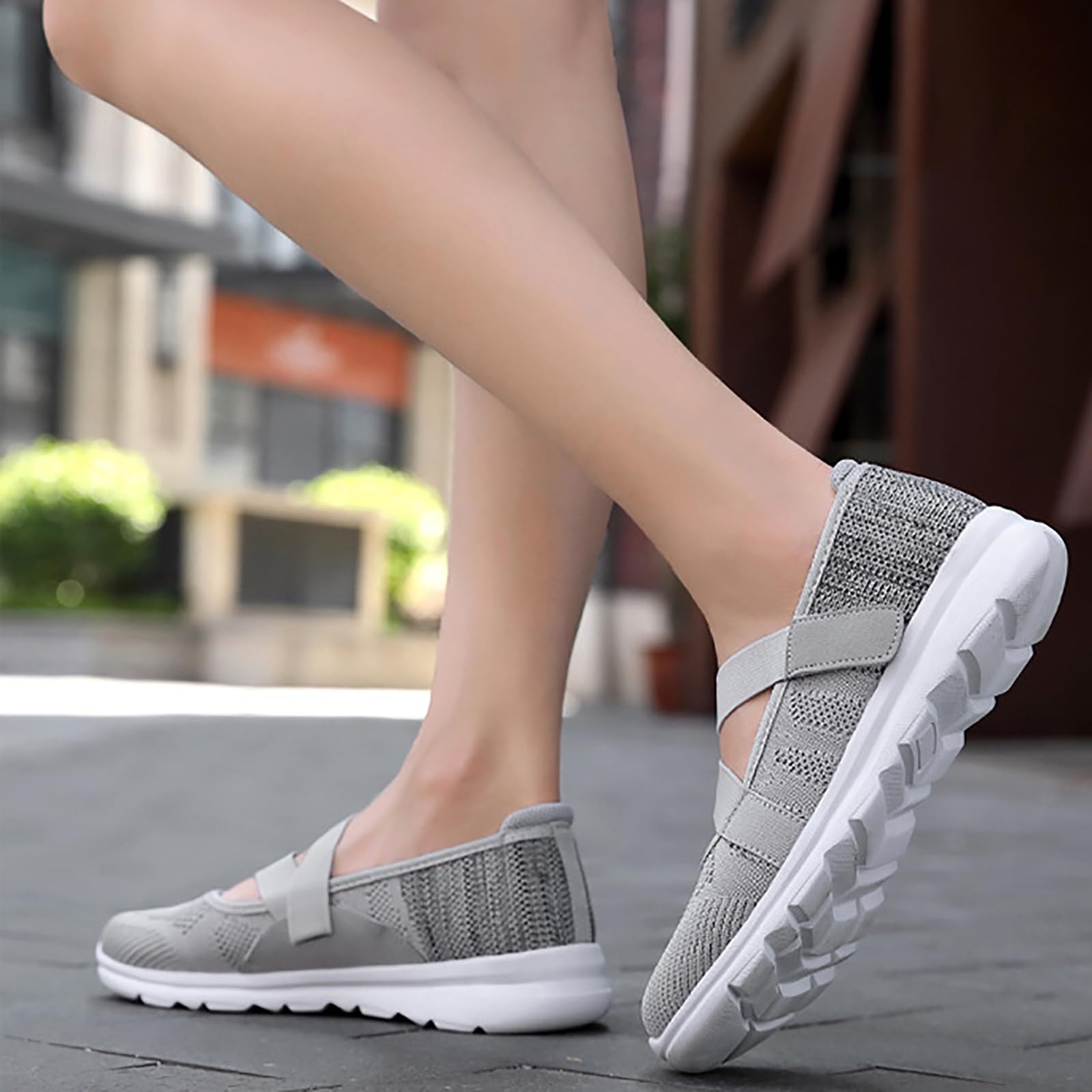 Mary Jane - Scarpe basse da donna, comode, eleganti, in maglia, casual, da infermiera, con supporto per arco plantare