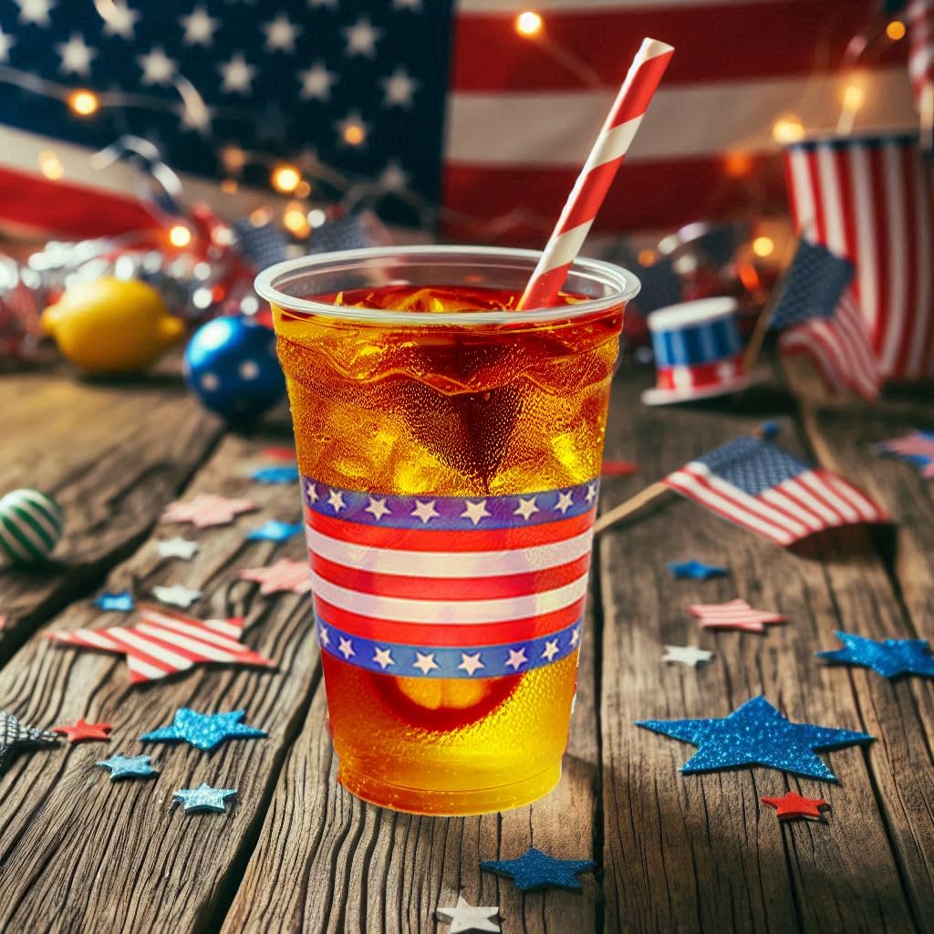 Party Essentials 20Count Soft Plastic 16 oz Printed Party Cups, Stars & Stripes, Clear