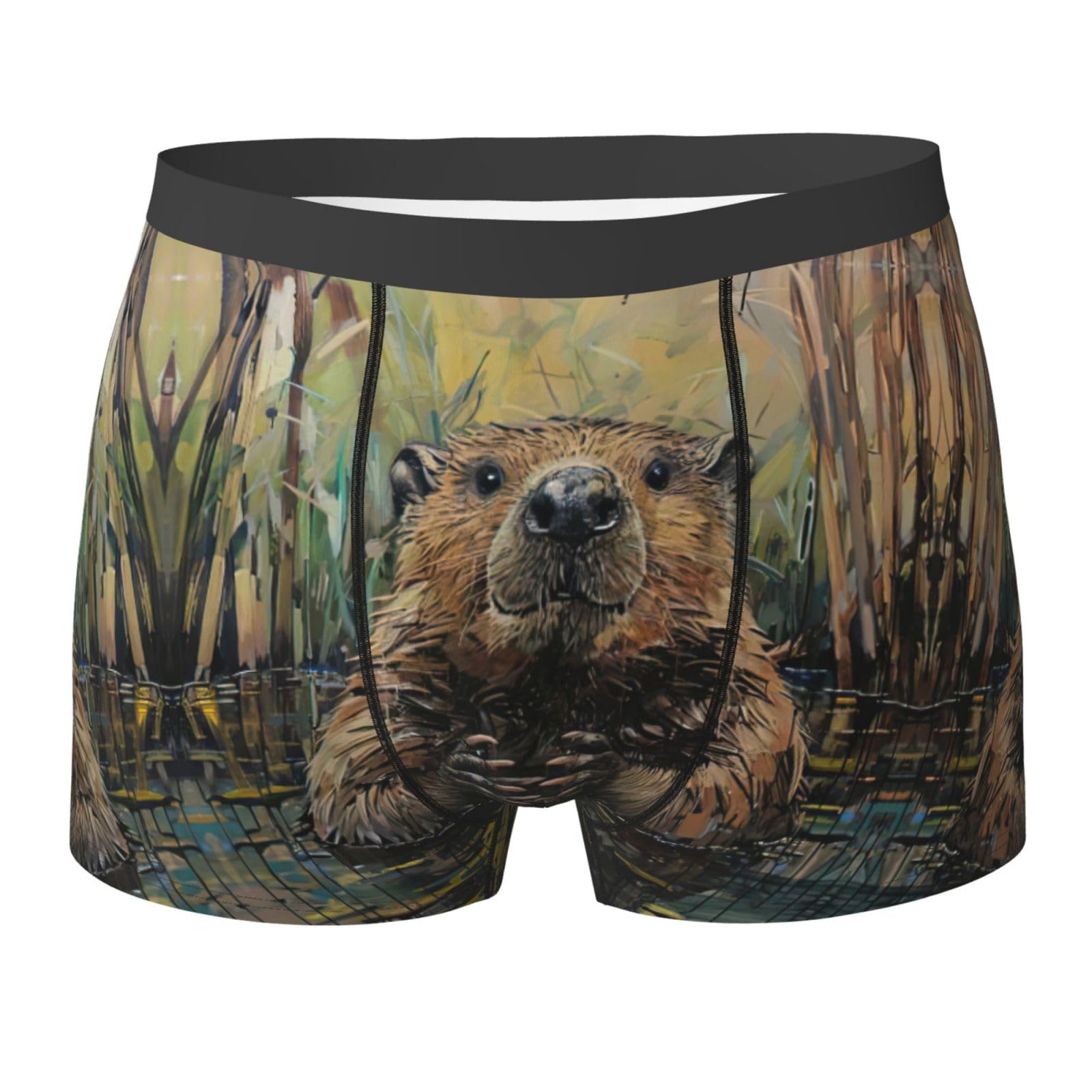 Wurton Unisex Black Beaver Print Men's Boxer Briefs Trunks Underwear Athletic Underwear Moisture-Wicking Performance, M