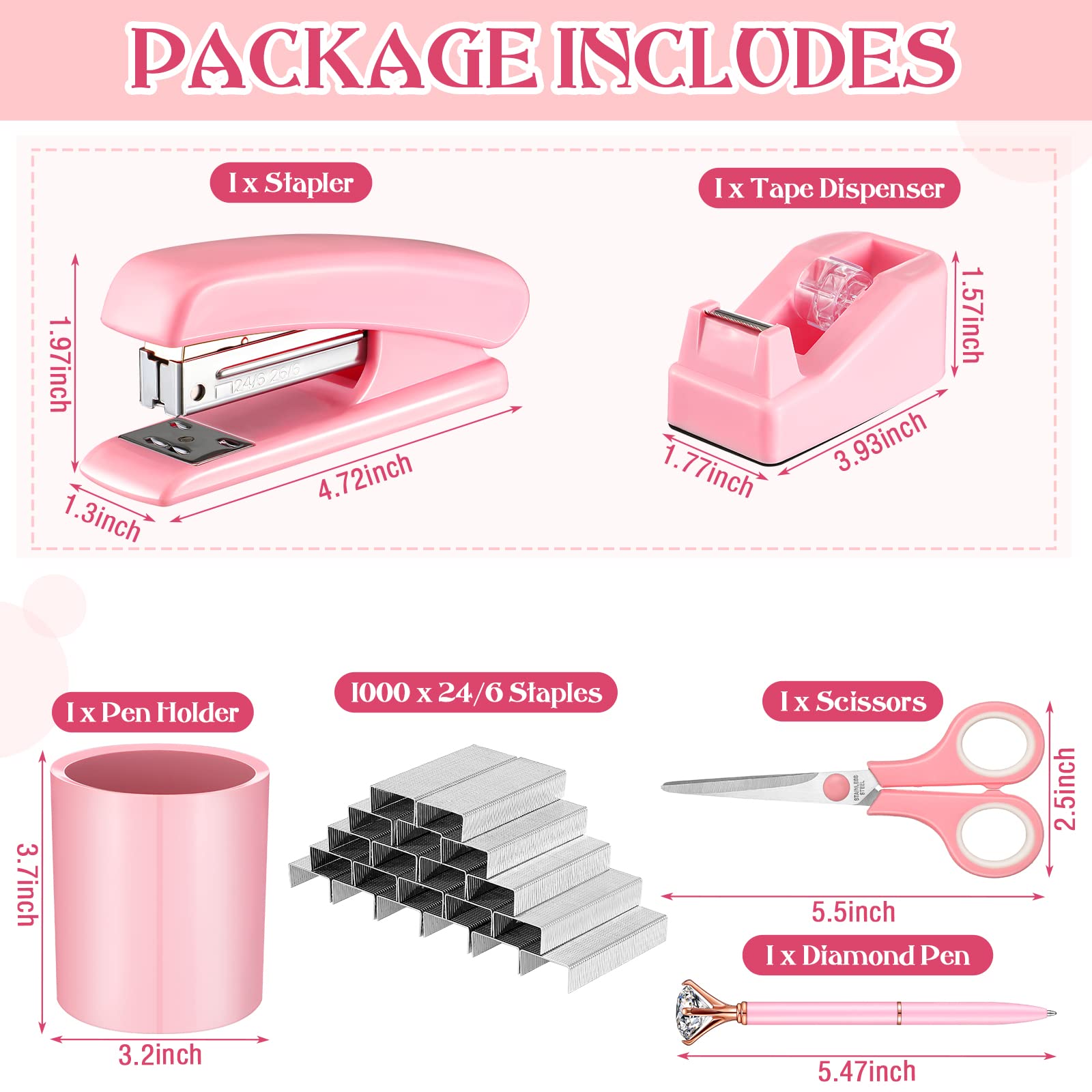 12-Pack Pink Desk Accessories Office Set - Includes Stapler, Tape Dispenser, Scissors, Phone Holder, Sticky Notes & More - View #4
