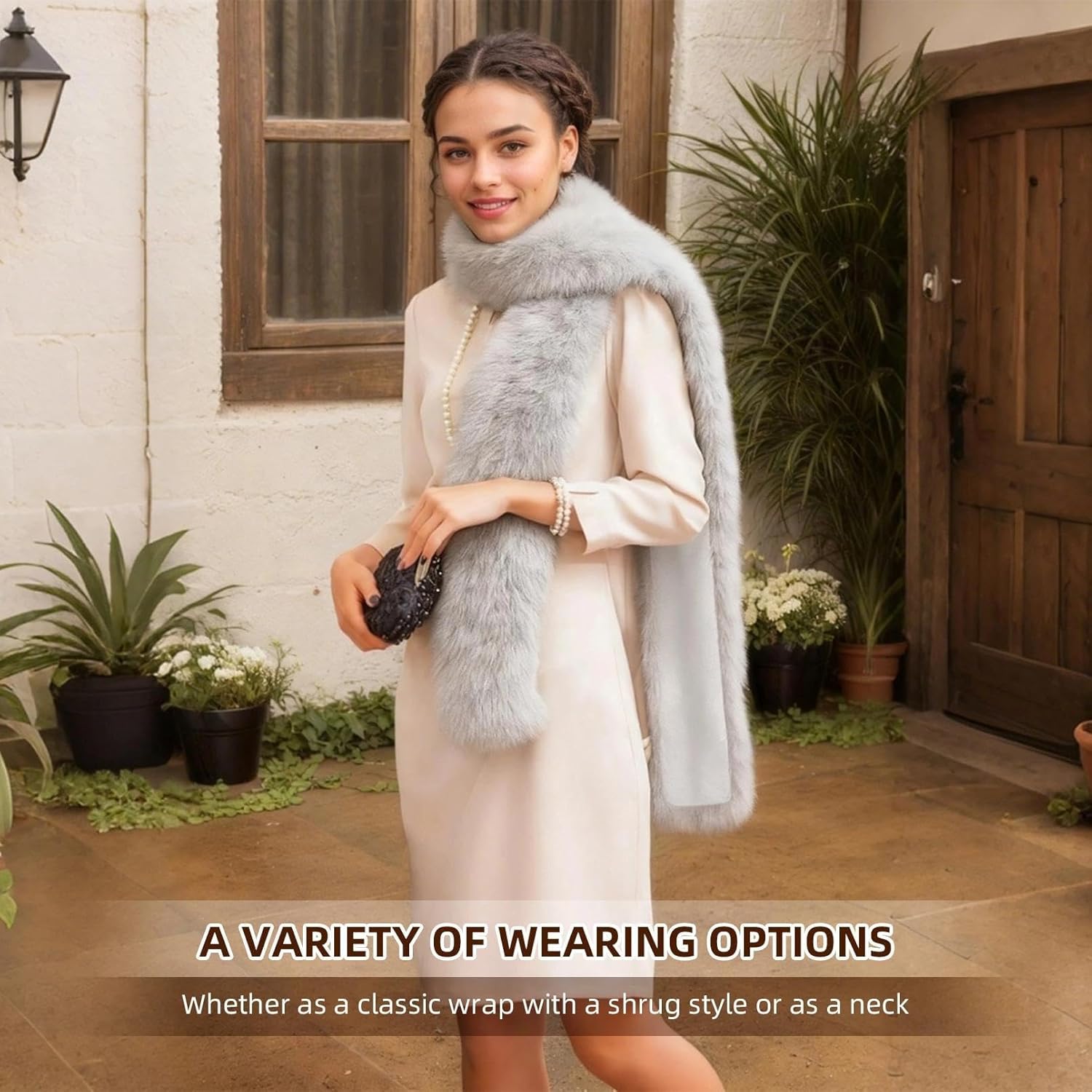 Women's Faux Fur Collar Scarf Wrap, Warm Scarf Wrap Stole Shawl Shrug Neck Warmer for Winter - Image 6