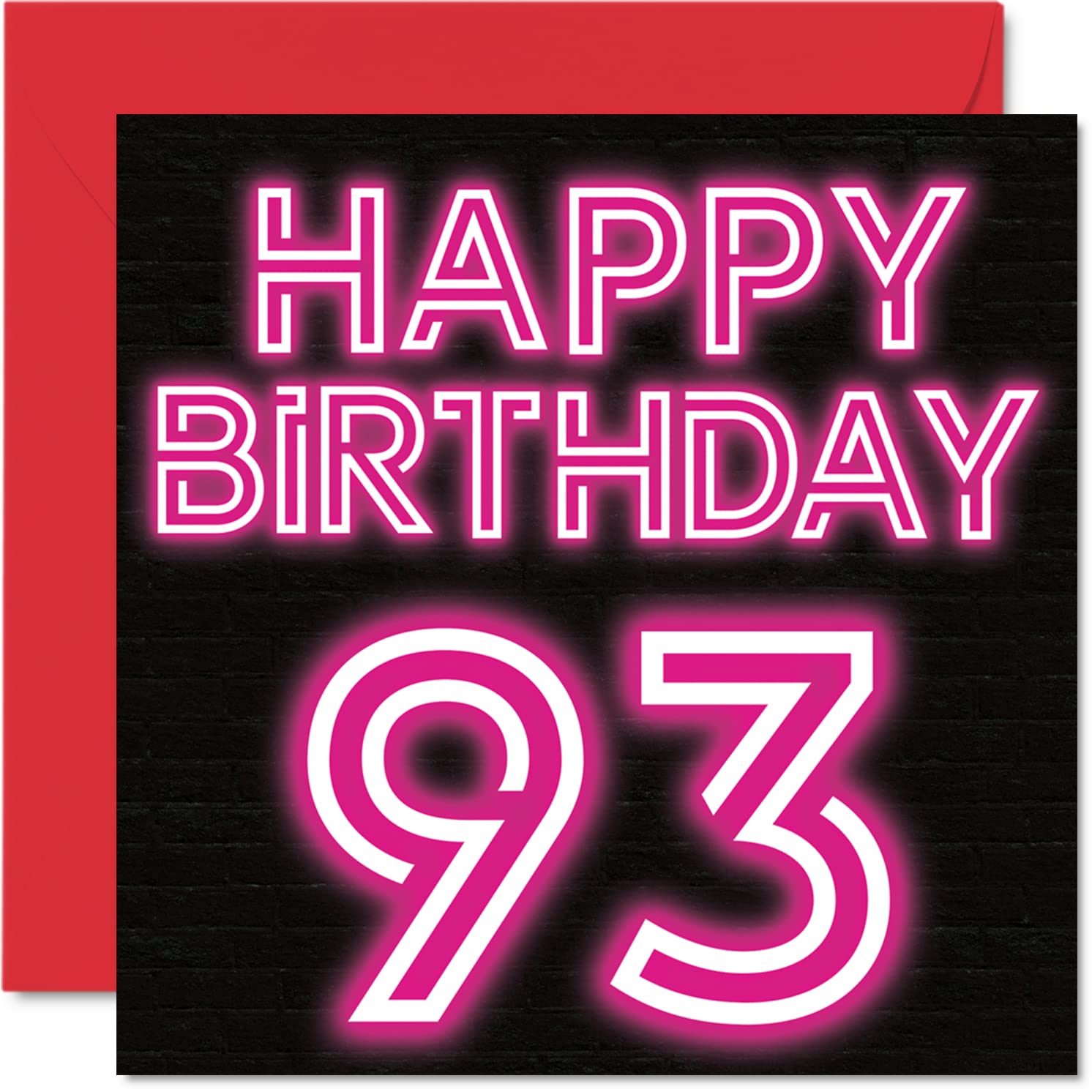 Fun 93rd Birthday Cards for Men Woman - Neon Glow - Happy Birthday Card for Great Grandad Grandpa Nanny Grandma Nan Gran Granny Dad Mum, 145mm Greeting Cards, 93rd Card