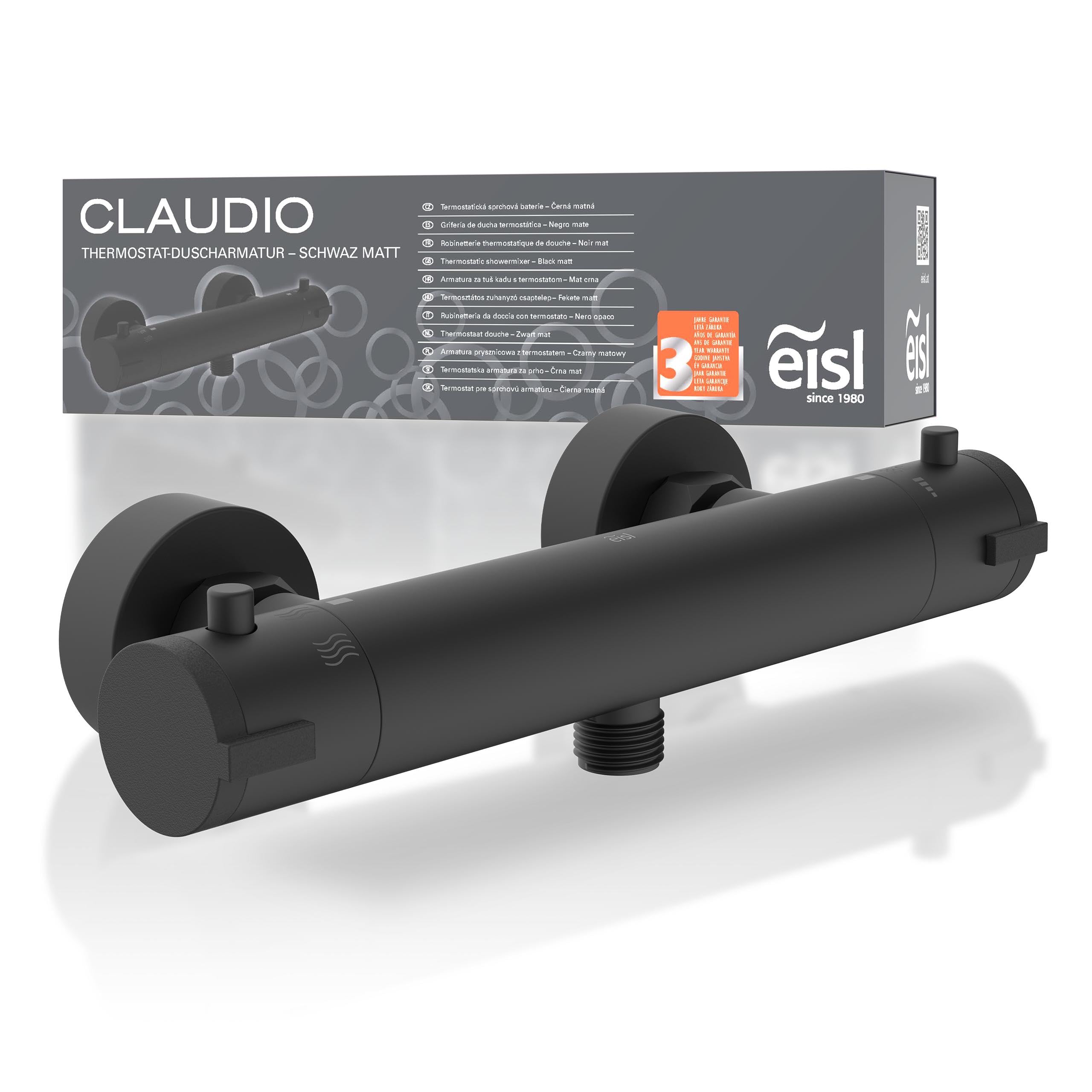 EISL CLAUDIO CLT168ACRBL - Grifo mezclador de ducha con termostato negro con bloqueo de seguridad a 38 °C, grifo de ducha con función de ahorro de agua, color negro