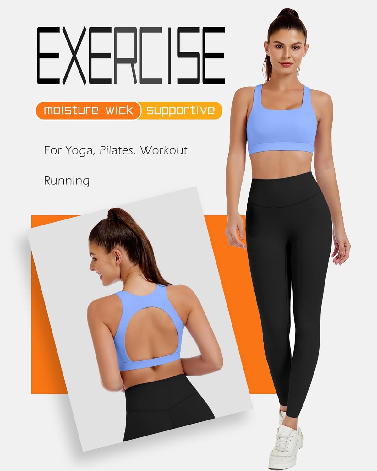 XUNYU Sports Bras for Women Padded Open Back Workout Tank Tops Built in Bra Push Up High Support Crop Yoga Athletic Top - Image 4