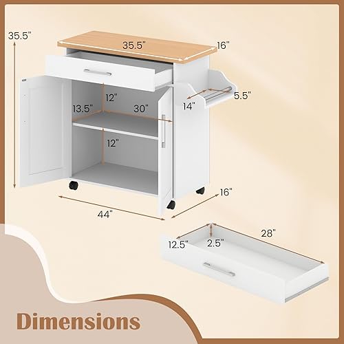 Miniatura 5 de Giantex Isla de cocina, carrito de cocina rodante con estante para especias y toallero, cajón grande y armario de almacenamiento de 2 puertas,