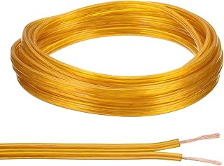PATIKIL 15Ft 18/2 PVC Covered Wire, 300V SPT-2 Lamp Cord Insulated Heat Resistant Electronical Flexible Cable for LED Lamp Wire Audio Cable Speaker, Golden, UL Listed