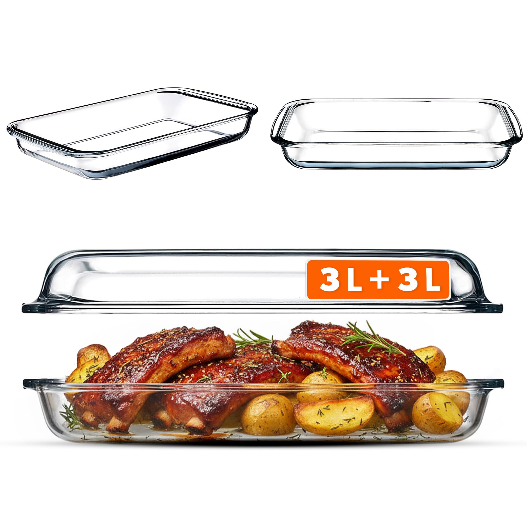 Plat à rôtir en verre résistant à la chaleur 6 l avec couvercle