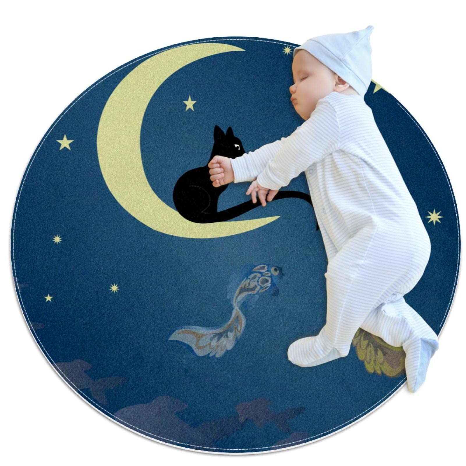 Tapis de bain chat noir lune et poissons pour chambre et salon