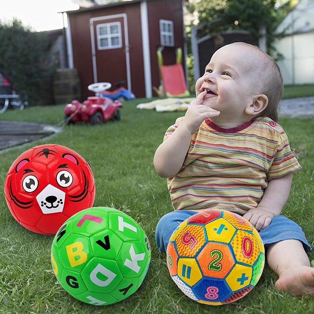 beetoy 3 Pcs Size 2 Toddler Soccer Ball, Soccer Balls for Toddlers with Pump, Inflatable Soccer Toys Balls for Toddlers Kids Ball Game, Cute Outdoor Indoor Sport Ball Toy for Children : Everything Else