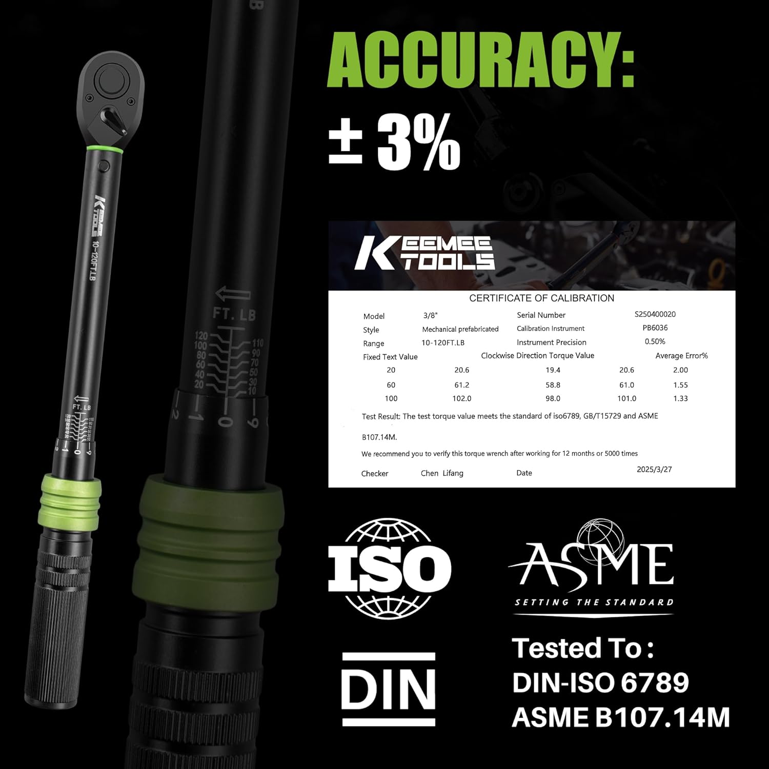 3/8-Inch Drive Click Torque Wrench - 10-120 Ft-Lb/13.6-162.6Nm, Adjustable Dual-Direction Torque Wrench with 3% Precision, 72 Tooth Head, Dual Range for Bike, Motorcycle and Car Repair