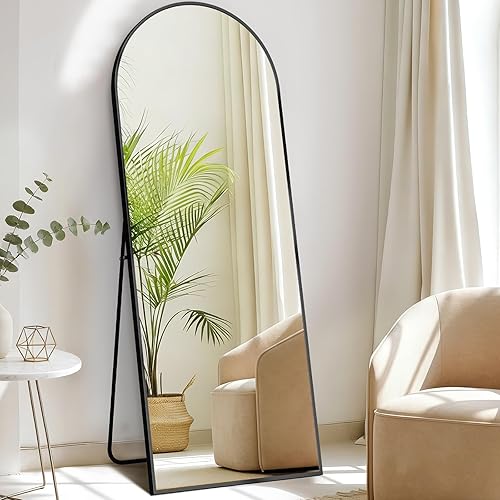 Miniatura 28 de DUMOS - Espejo arqueado de longitud completa con soporte de pie, marco de aluminio para dormitorio, para colgar o apoyar contra la pared, decoración