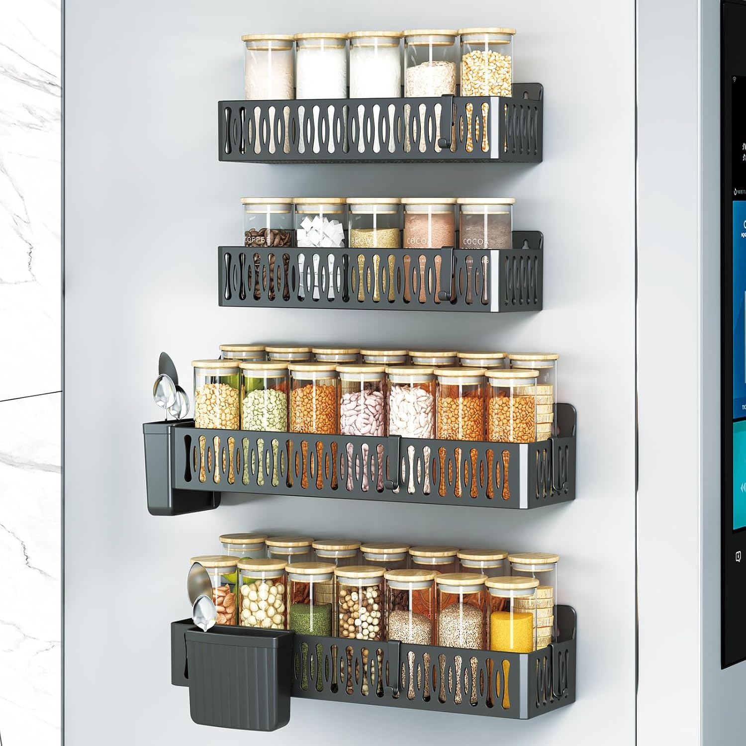 4-Pack Magnetic Refrigerator Spice Rack Shelves