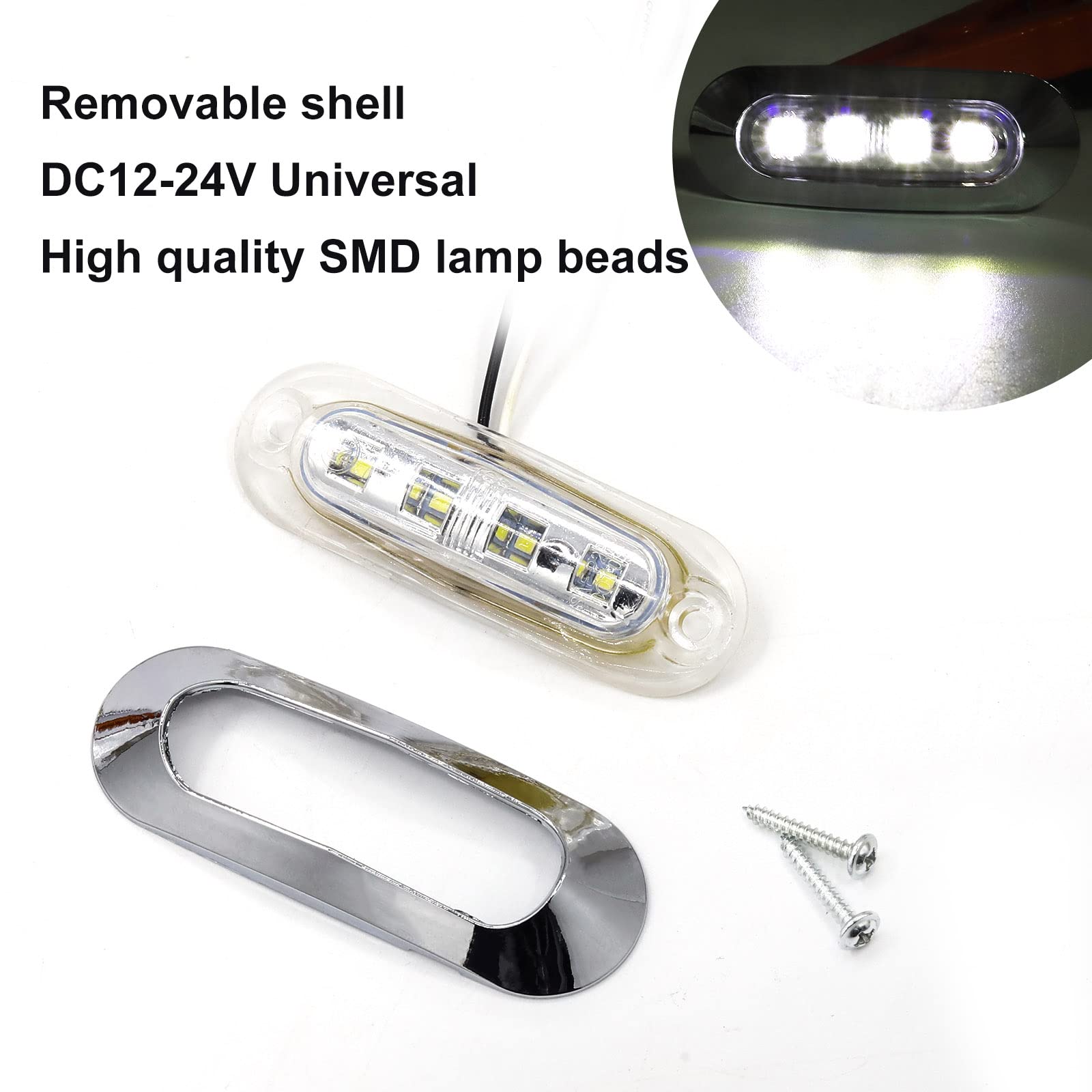Biqing 10x Luce di Ingombro Laterale Bianco,12V/24V 4 LED Indicatore di Direzione Laterale Posteriori indicatori di Luce luci di Posizione Laterali con Cornice Cromata per Camion Caravan Trattore Bus