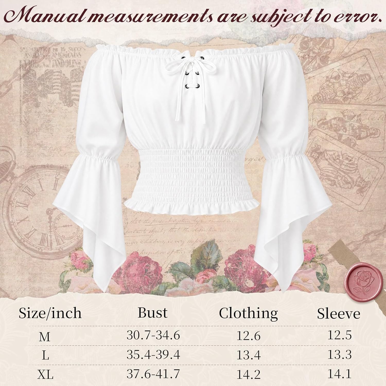 Liitrsh Women Renaissance Costume Set Off Shoulder Peasant Blouse and Shirt, Medieval Cosplay Halloween Top