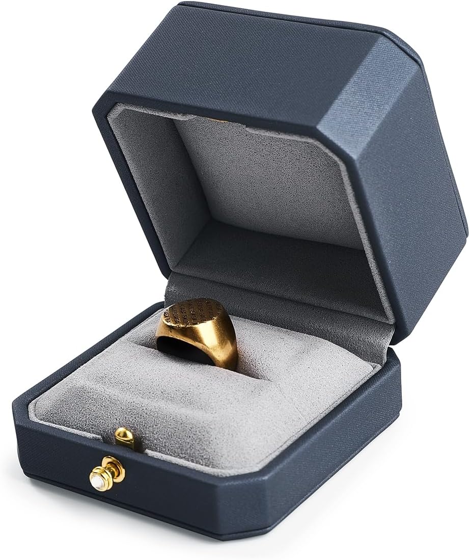 PU Leather Ring Box Mirofiber Interior Jewelry Gift Box Wedding Ring Case for Birthday, Proposal, Engagement, Wedding, Valentine's Day (Blue)