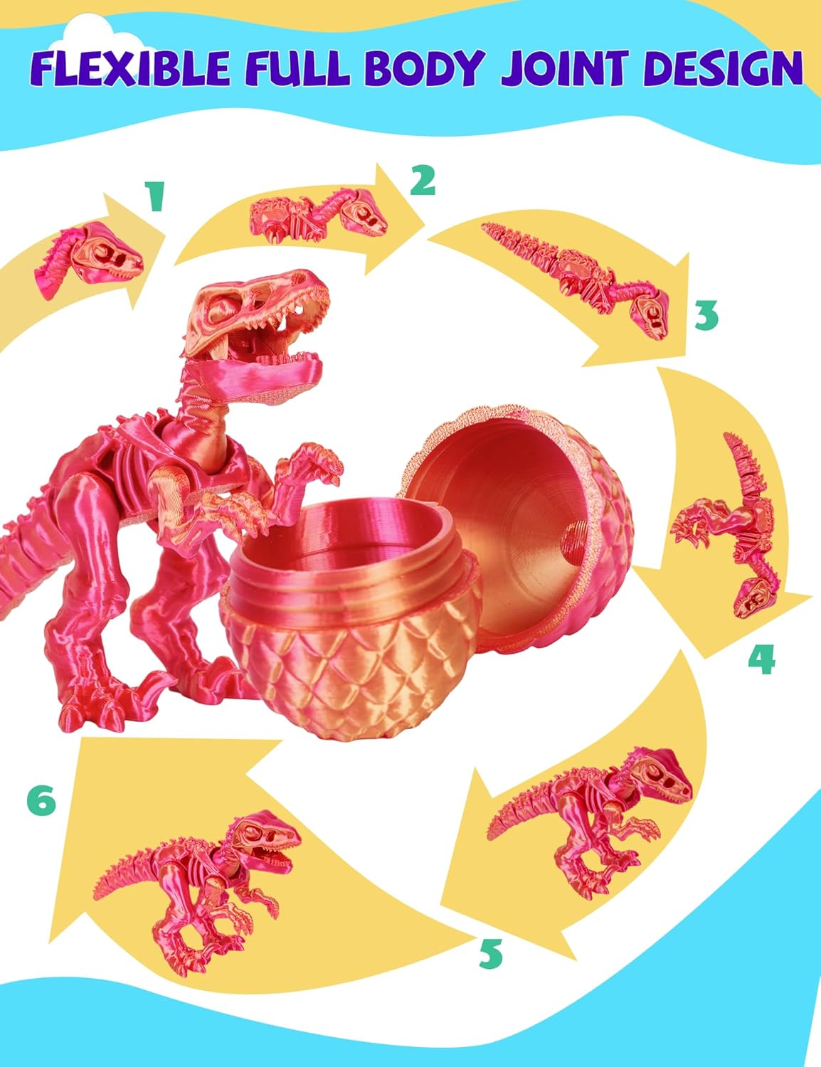 2PCS 3D Printed Dinosaur Easter Eggs - DIY Assembly Kit to Build Articulated Skeletons, STEM Educational Toys & Fidget Sensory Toys for Kids - Image 4