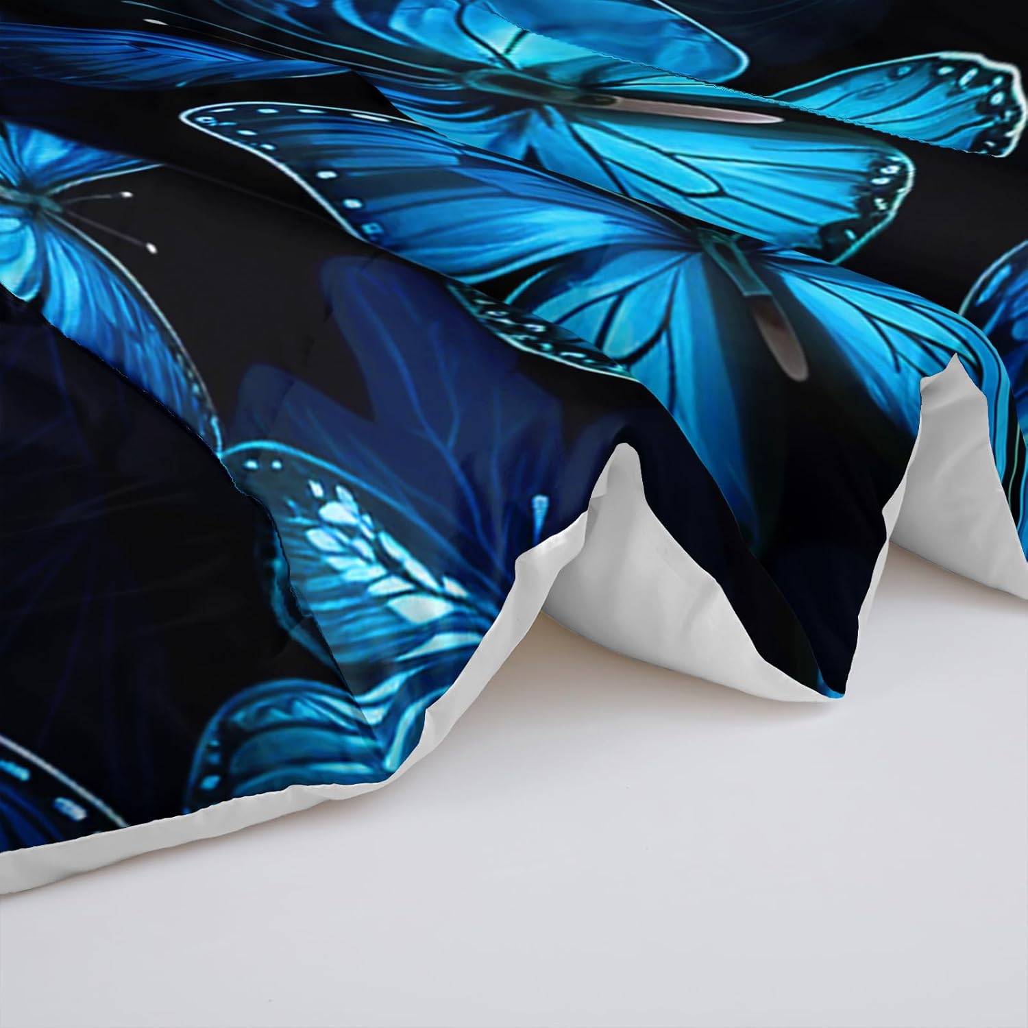 Blue Butterfly Bedding Sets Queen Dreamy Butterfly Comforter Set, Butterfly Comforter Set for Girls Kids Teens 3 pcs Bed in a Bag Bedding Sets, Black Bed Set with1 Comforter and 2 Pillowcase