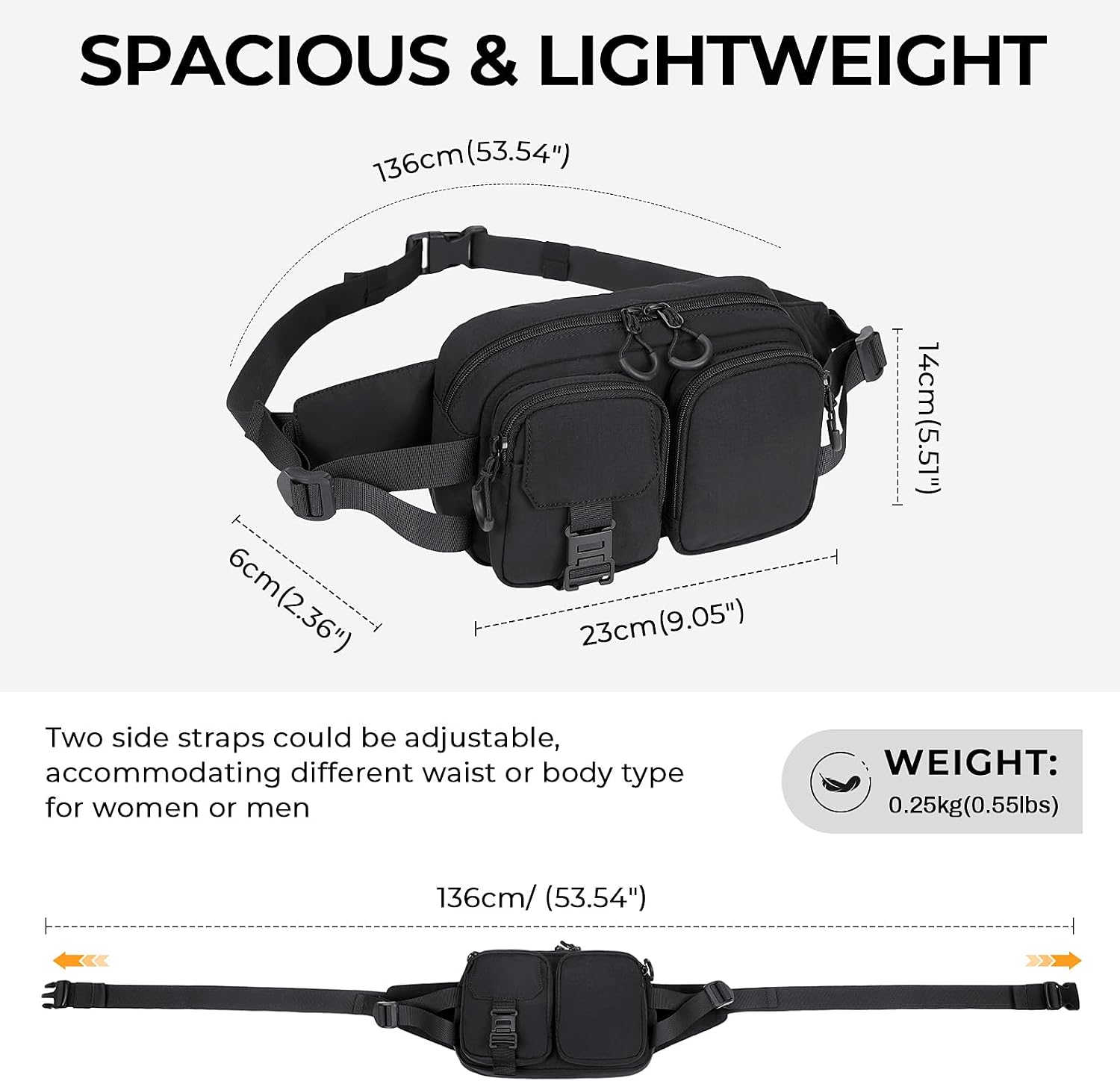 Fanny Packs for Women, Convertible Carry Belt Bag Small Sling Crossbody bags Waist Bag for Men, Black