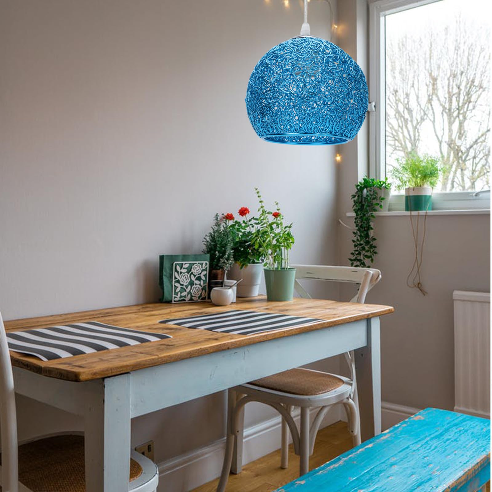 Lampada a Sospensione da Soffitto Blu in Ferro Stile Moderno