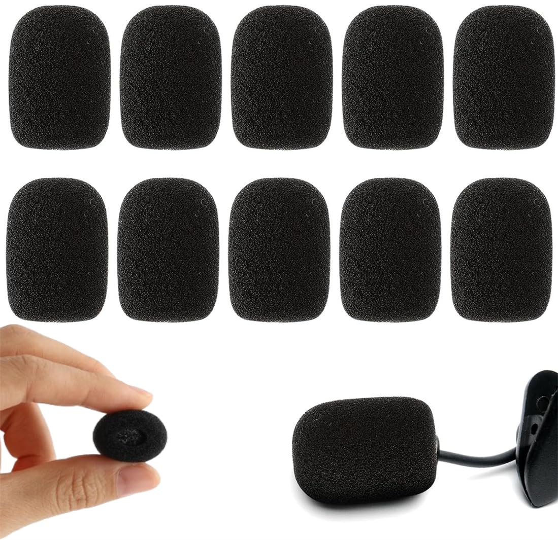 10 Pack Mini Foam Windscreen for Headset Microphone, High Density Mic Covers for Headset Protection for Lavalier and Lapel Microphones Noise Reduction, Caliber of 0.3 inches, 30 × 22mm, Black