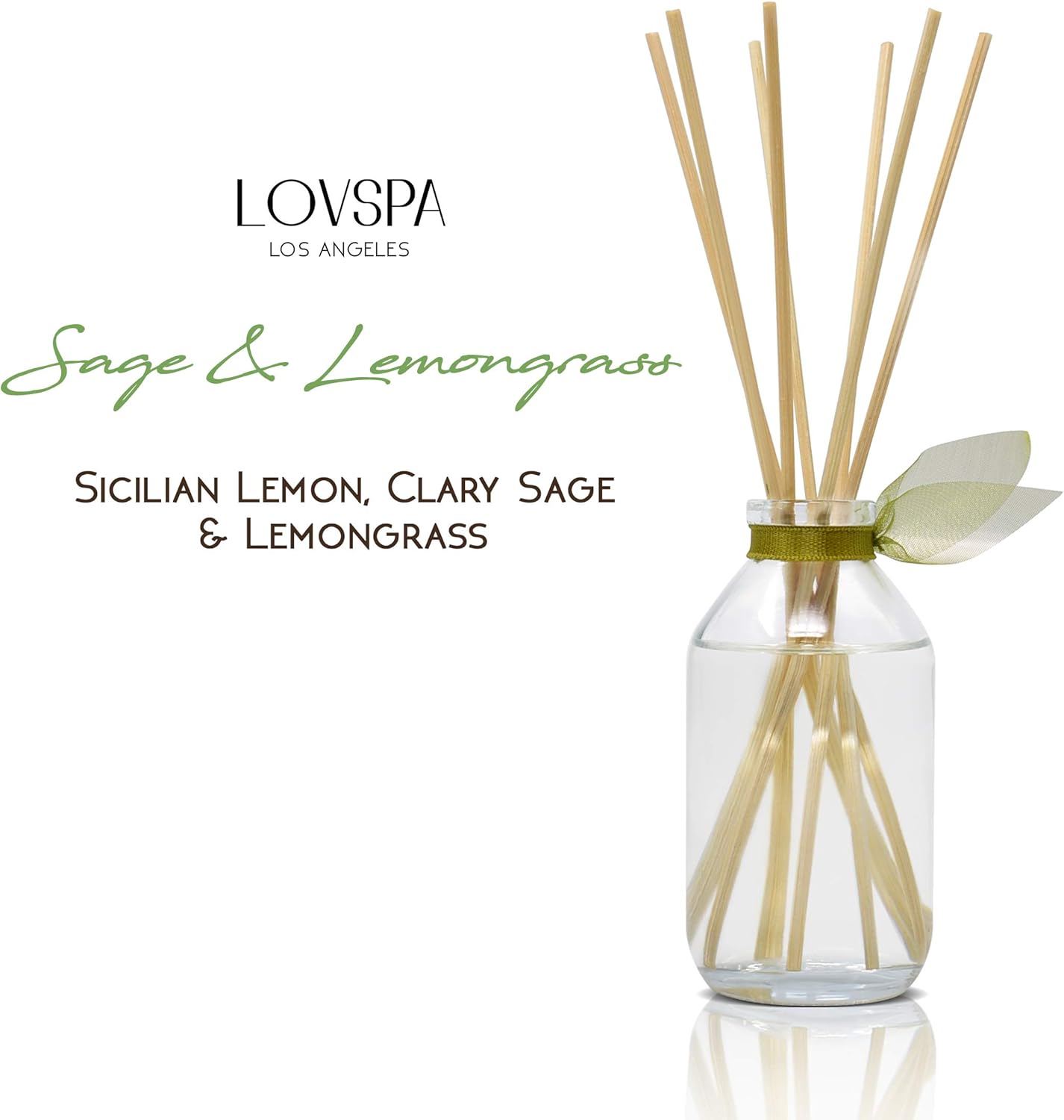 LOVSPA Sage & Lemongrass Reed Diffuser Refill, 4 oz, Bundle with Sage & Lemongrass Reed Diffuser Set - Made with Essential Oils in The USA
