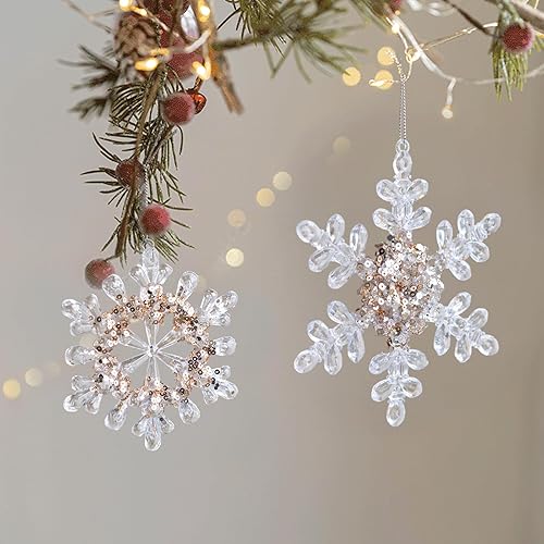 Miniatura 3 de 6 piezas de decoración de copos de nieve colgantes de acrílico, decoraciones de copos de nieve de lentejuelas de invierno 3D para el día de San
