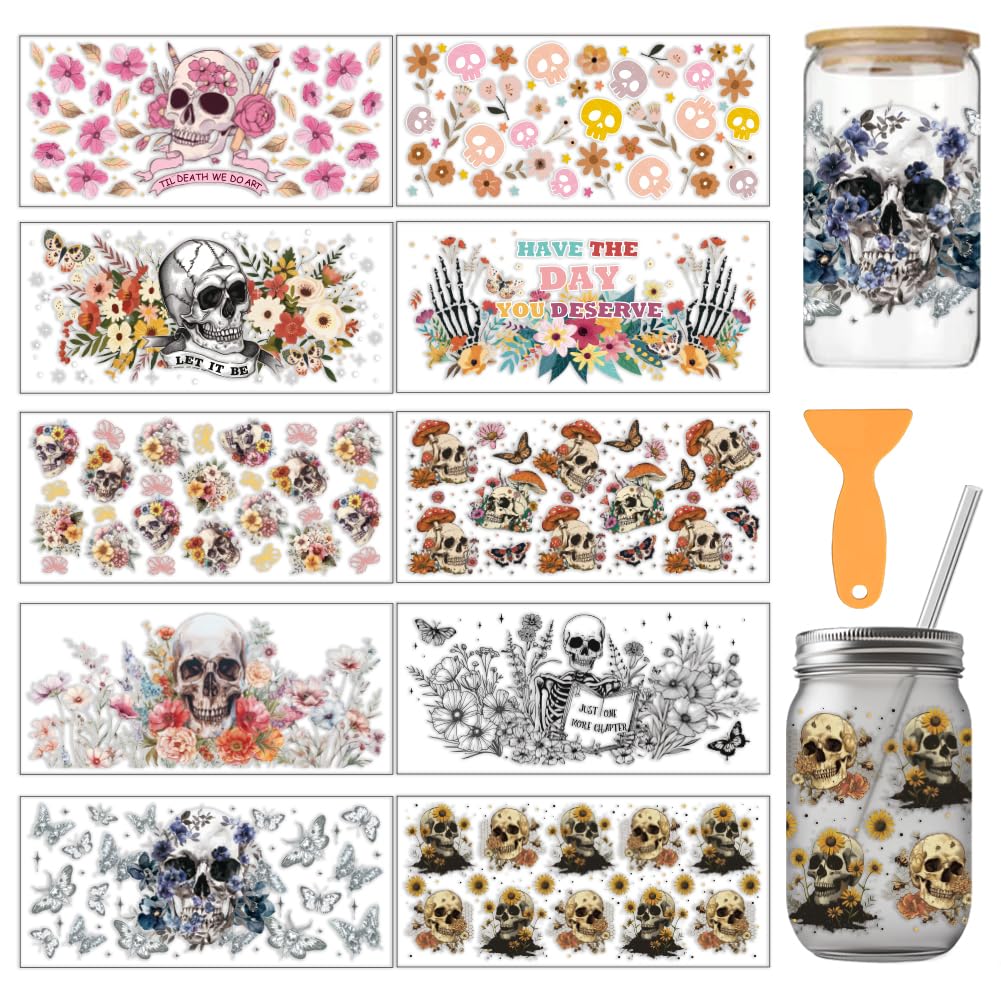 arricraft 10 Sheets Halloween Theme UV DTF Cup Wrap for 16OZ Glass
