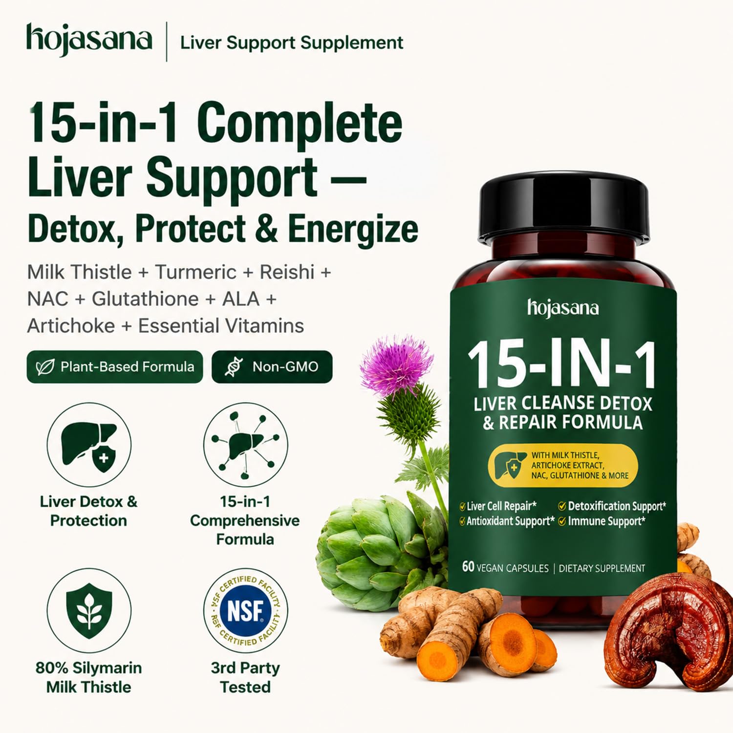 Liver Cleanse Detox & Repair Milk Thistle 80% Silymarin 60 Caps — Amazon image 2