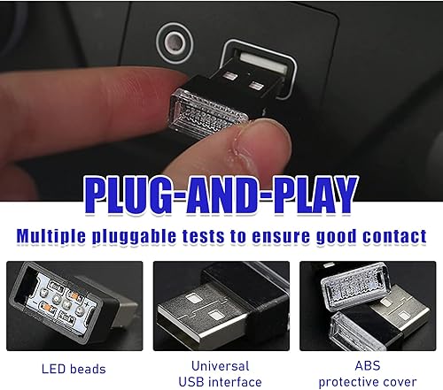 Miniatura 4 de Kewucn 4 lámparas LED USB para el interior del automóvil, mini luz nocturna LED enchufable, kit de iluminación ambiental de interfaz USB portátil,