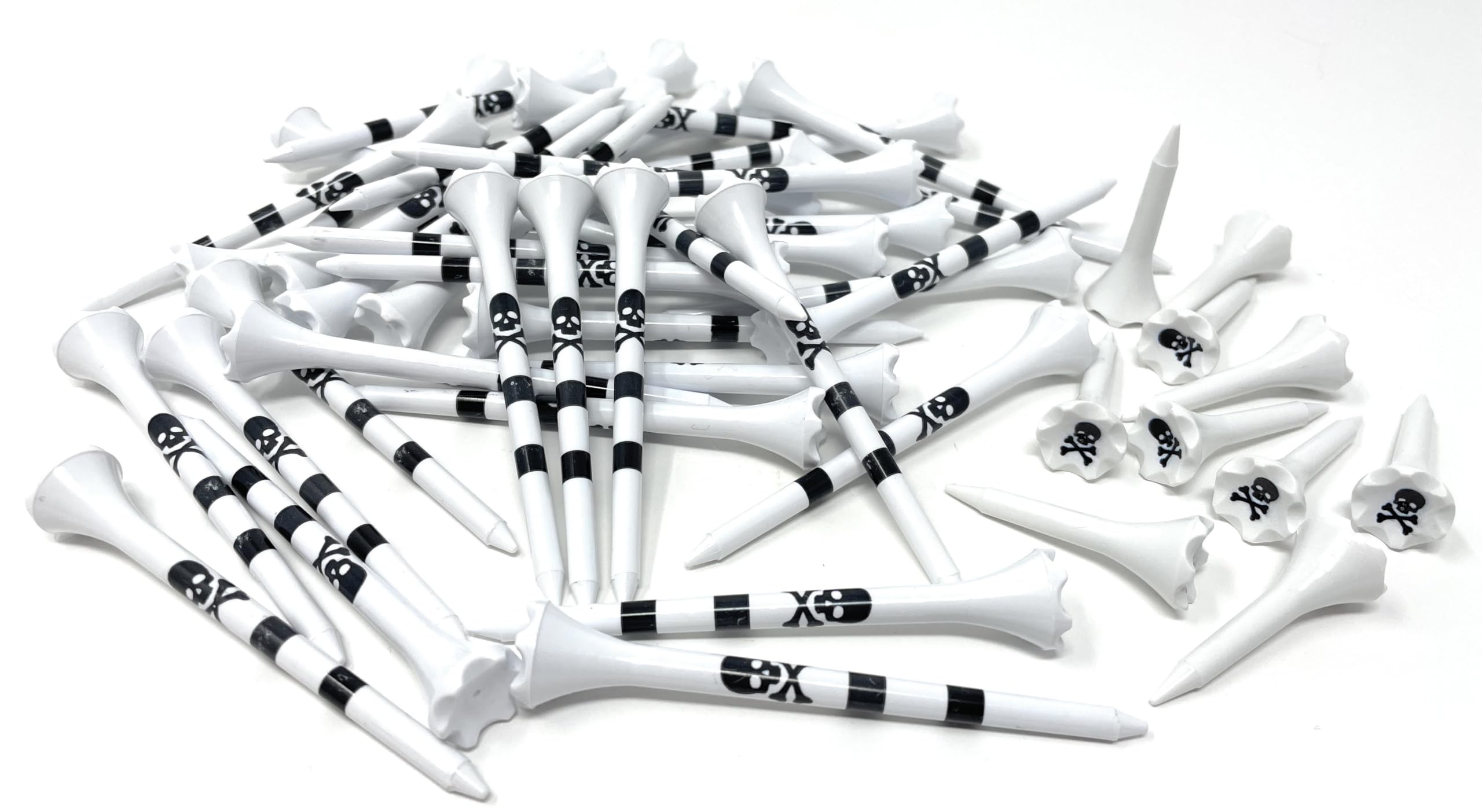 NorthPointe Golf Tees Plastic Combo Length Pack of 50 Includes (40 Count) 3 ¼” Plastic Golf Tees + (10 Count) 1½ Plastic Short Tees for Irons, Hybrids, Par Threes (Skull & Crossbones)