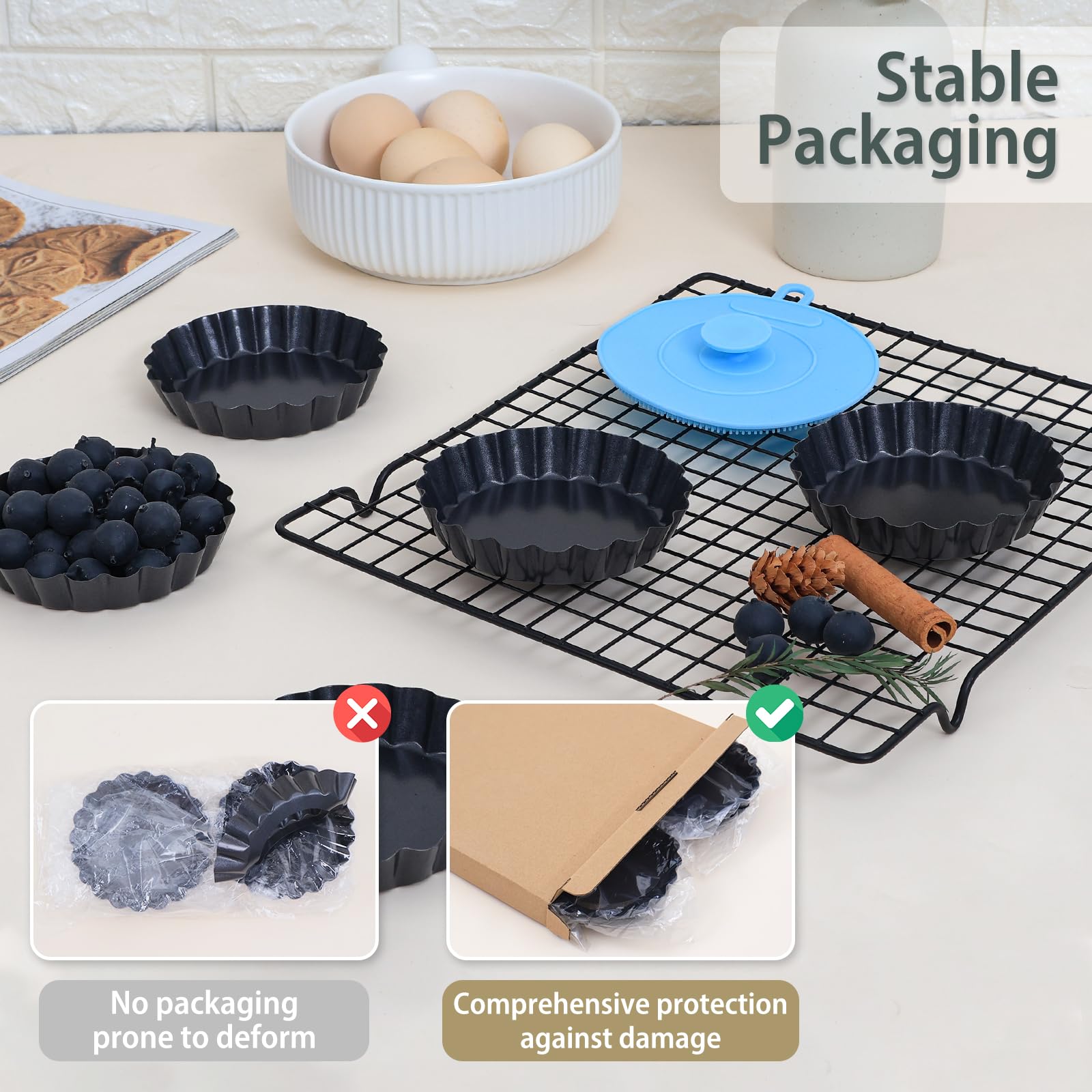 Set di 16 mini teglie per crostate con fondo rimovibile: antiaderenti da 10,2 cm, bordo scanalato, stampi robusti in acciaio al carbonio per torte, frutta, uova, torte, adatti per panettieri