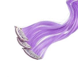 SWACC 12 Pcs Curly Wavy One Color Party Highlights Clip on in Hair Extensions Colored Hair Streak Synthetic Hairpieces (Lilac Purple)