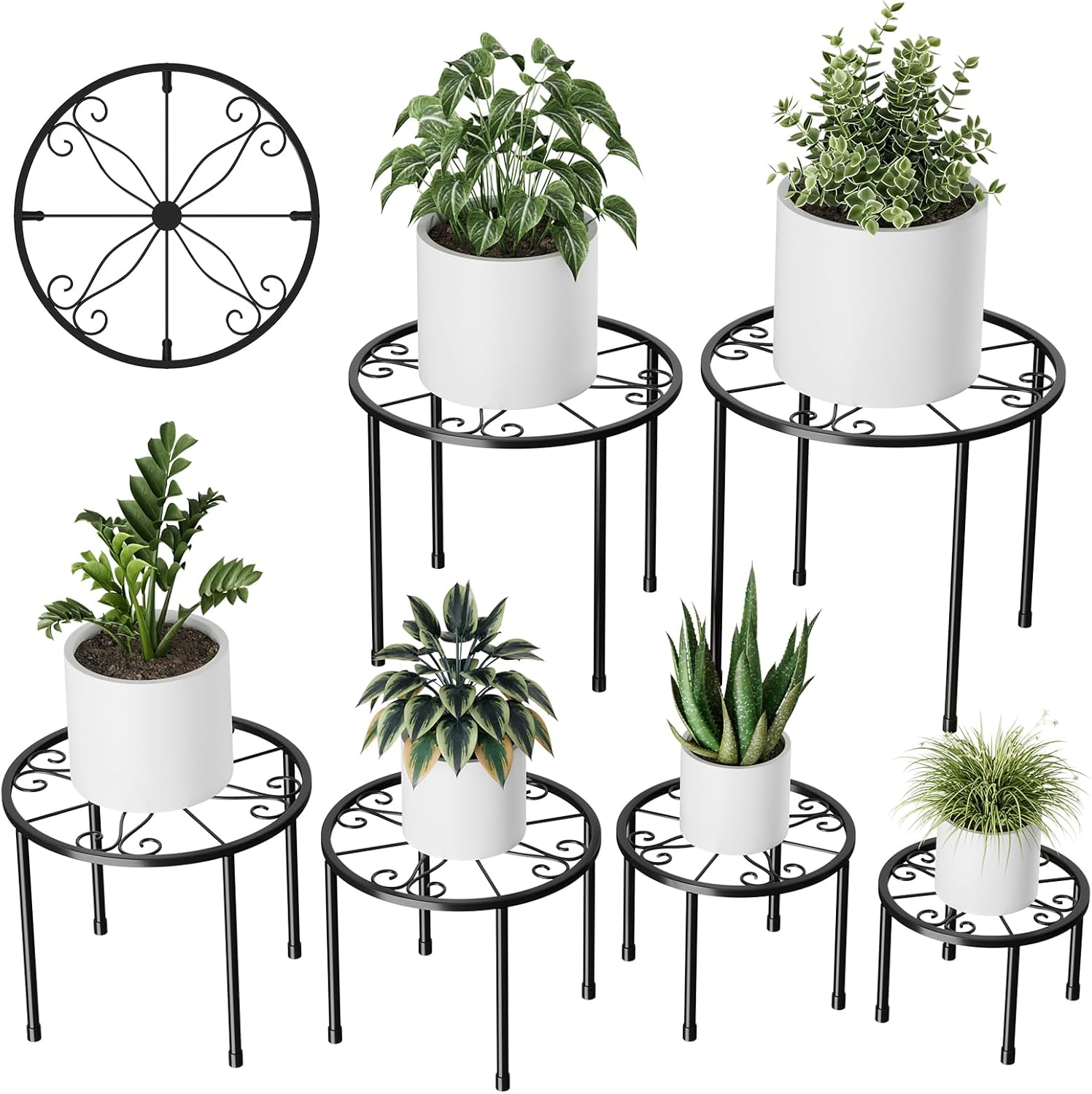 DDK 6 Pack Black Metal Plant Stands Corner Plant Stand