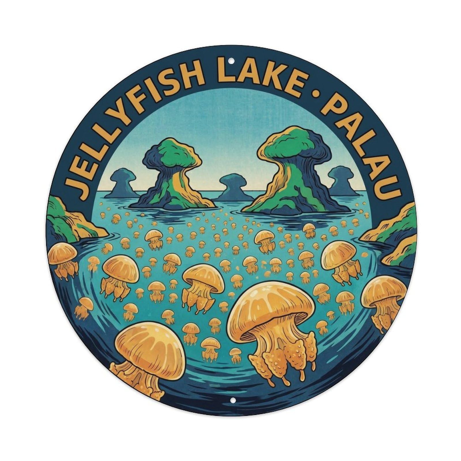 Olhnbad Style Palau Jellyfish Lake Aerial Marine Wildlife Metal Tin Sign